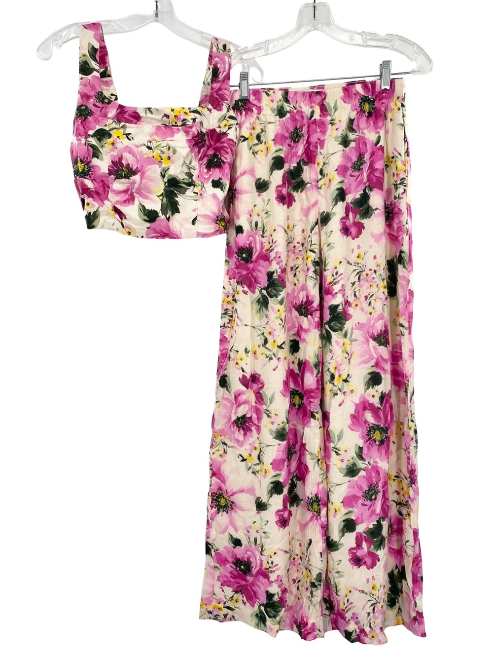 Abercrombie & Fitch Pink Floral Print Linen Crop Tank Top & Wide Leg Pants Set